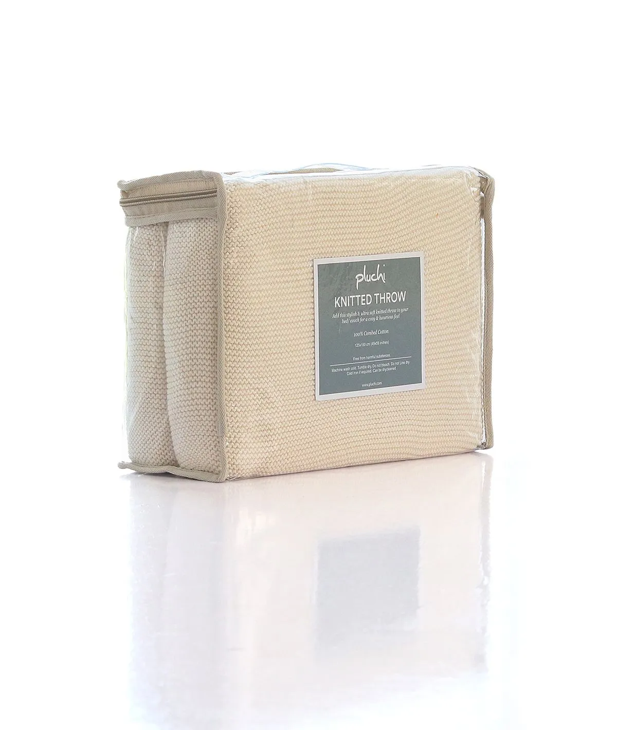 Transfer Knit Cotton Knitted All Season AC Throw Blanket (Natural)