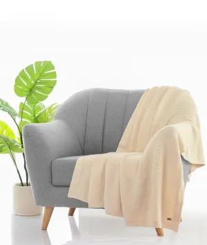 Transfer Knit Cotton Knitted All Season AC Throw Blanket (Natural)