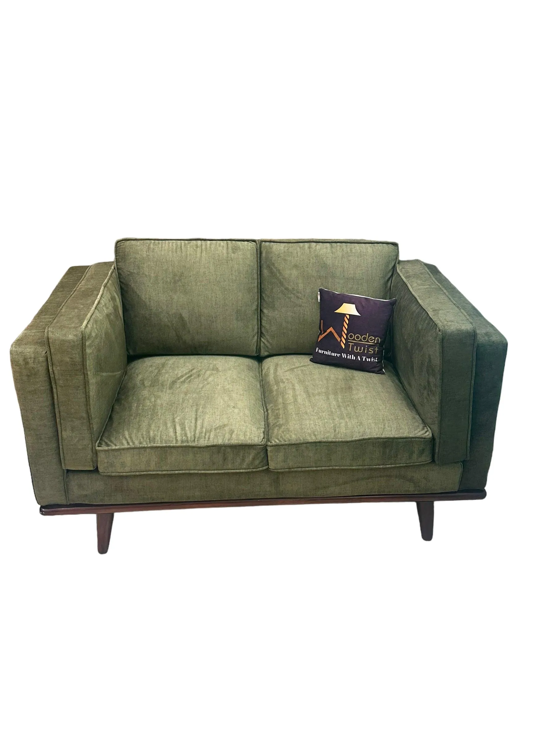 Wooden Twist Stylish Rectangular Modern 3 Seater Sofa ( Green )