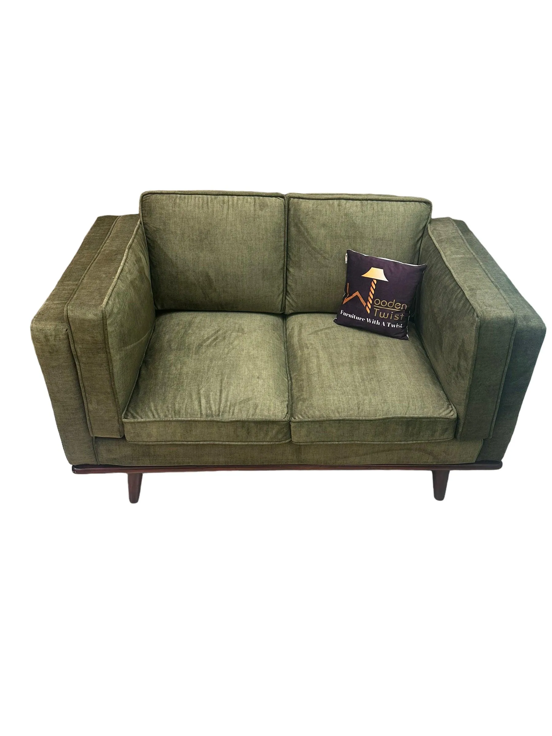 Wooden Twist Stylish Rectangular Modern 3 Seater Sofa ( Green )