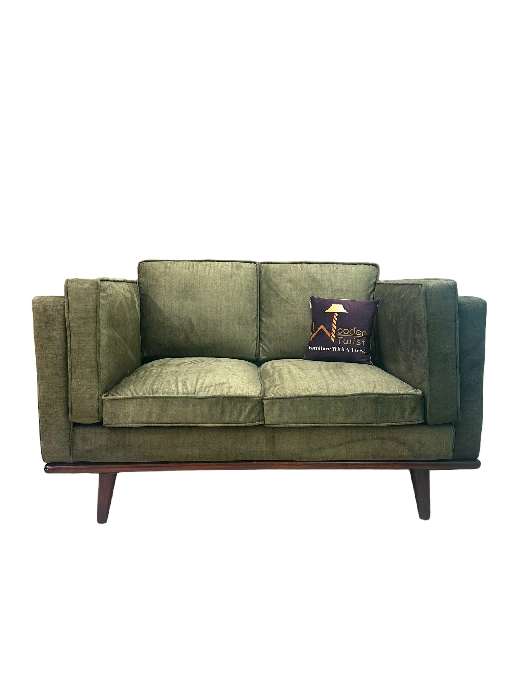 Wooden Twist Stylish Rectangular Modern 3 Seater Sofa ( Green )