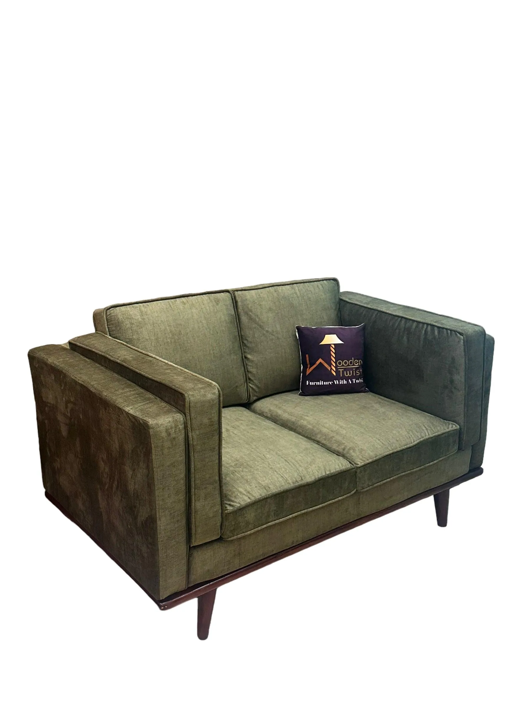 Wooden Twist Stylish Rectangular Modern 3 Seater Sofa ( Green )