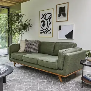 Wooden Twist Stylish Rectangular Modern 3 Seater Sofa ( Green )