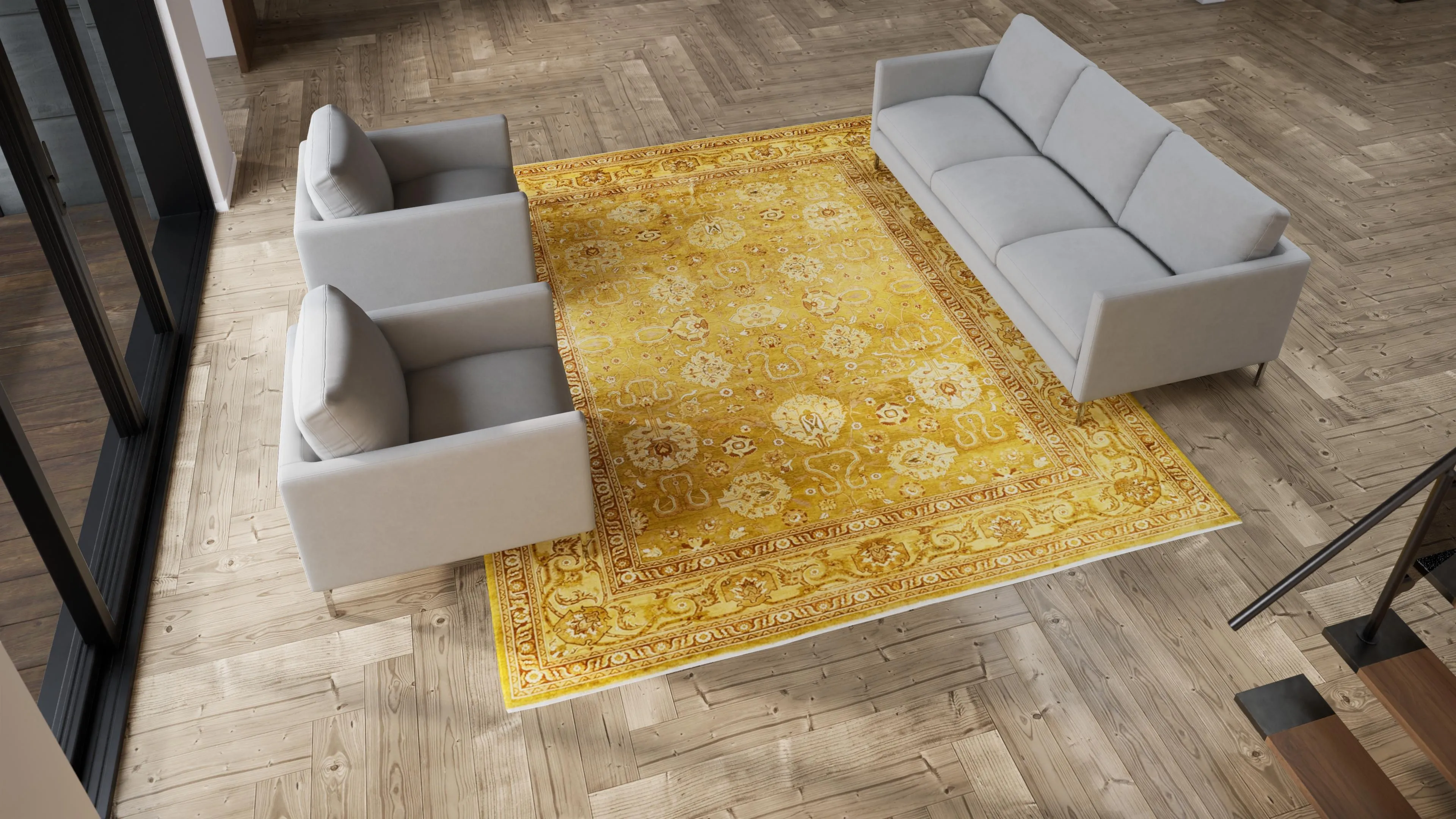 Yellow Traditional Wool Rug - 9' x 11'1