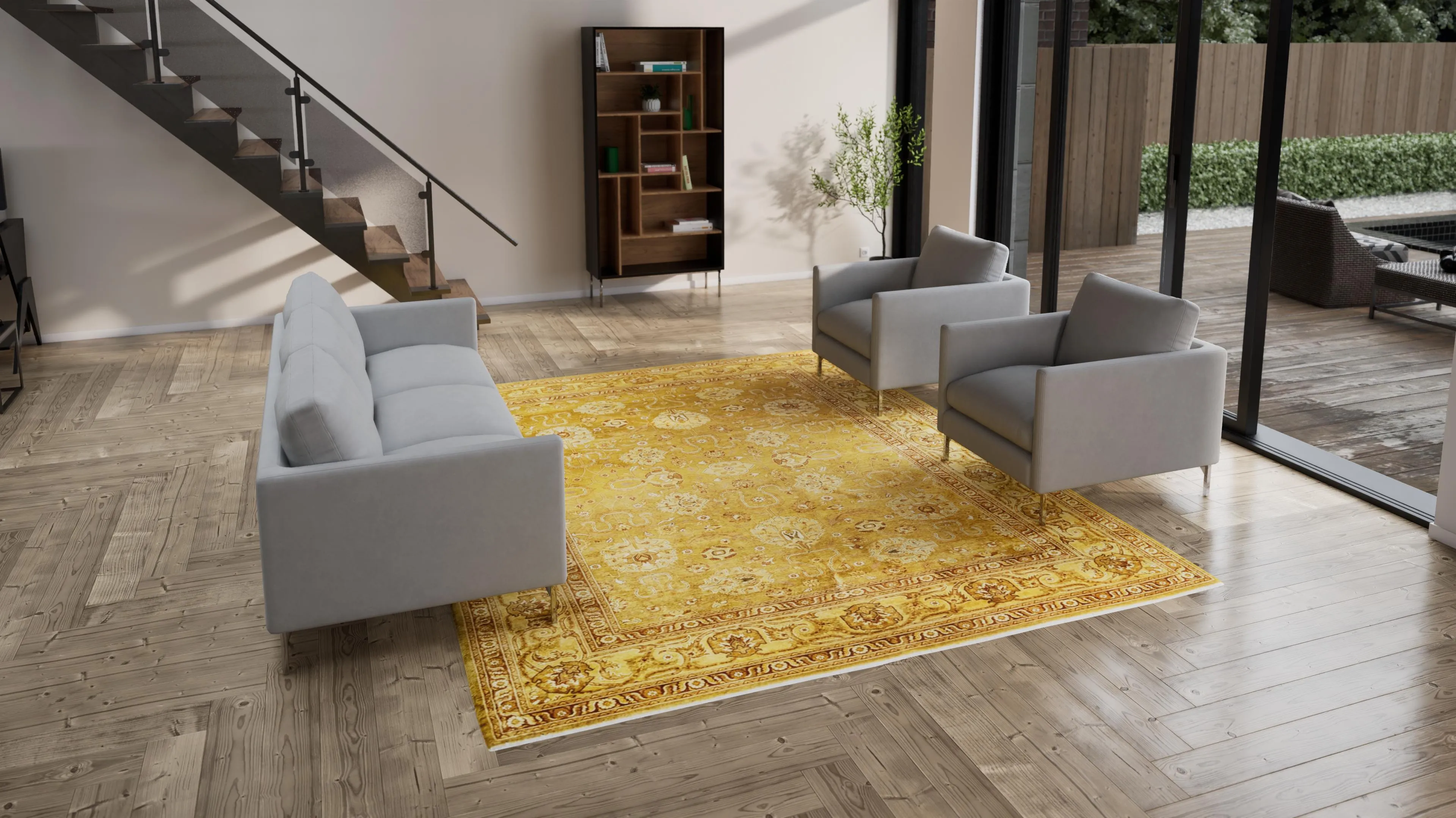 Yellow Traditional Wool Rug - 9' x 11'1